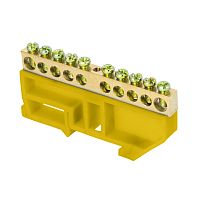 Шина "0" N (6х9мм) 10 отверстий латунь желтый изолятор на DIN-рейку розничный стикер PROxima | код  sn0-63-10-dz-r | EKF